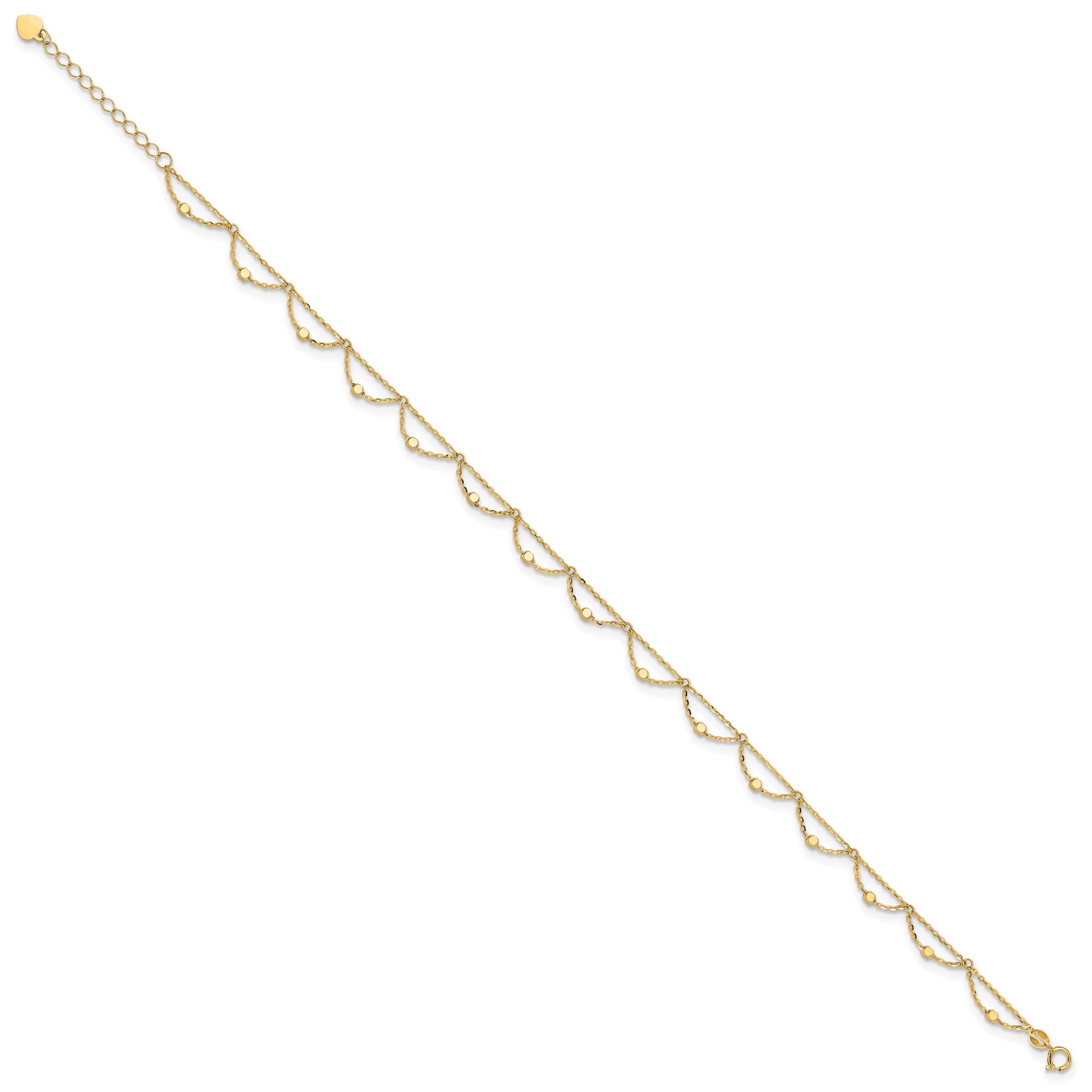 14K Diamond-cut Fancy Beaded 10 inch Plus 1.5 inch Extender - Total 11.5 inch Anklet