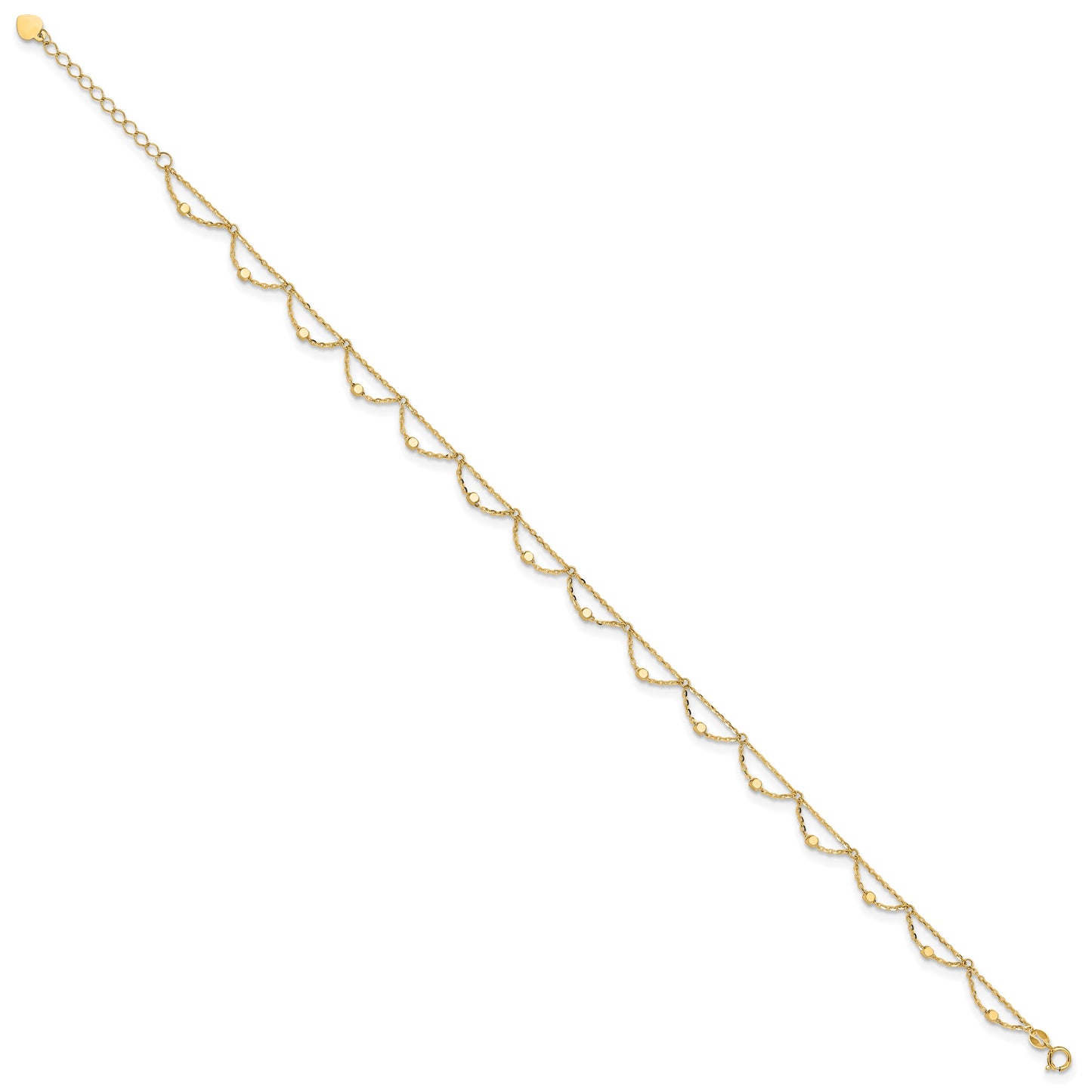 14K Diamond-cut Fancy Beaded 10 inch Plus 1.5 inch Extender - Total 11.5 inch Anklet