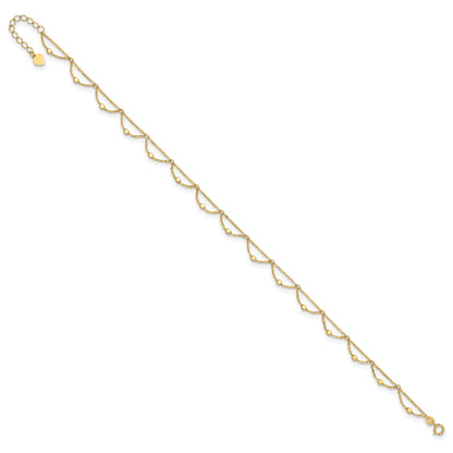 14K Diamond-cut Fancy Beaded 10 inch Plus 1.5 inch Extender - Total 11.5 inch Anklet