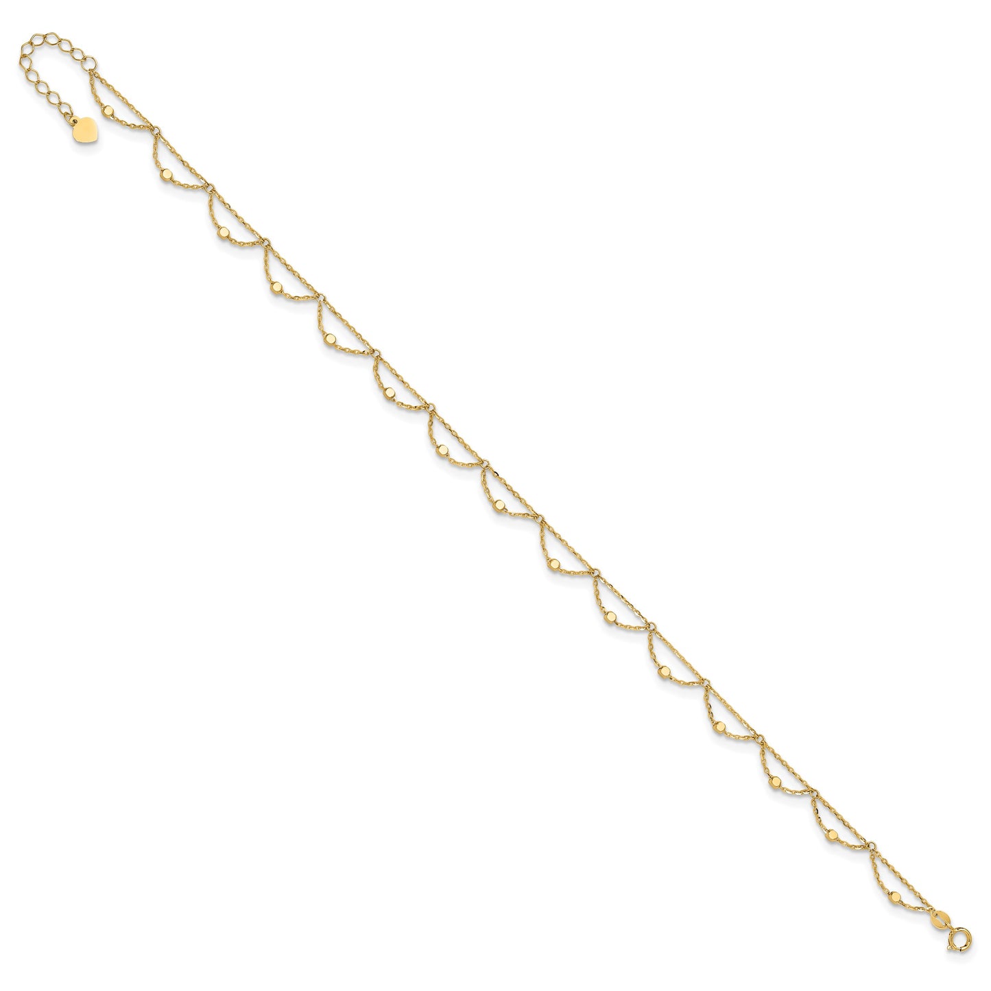 14K Diamond-cut Fancy Beaded 10 inch Plus 1.5 inch Extender - Total 11.5 inch Anklet