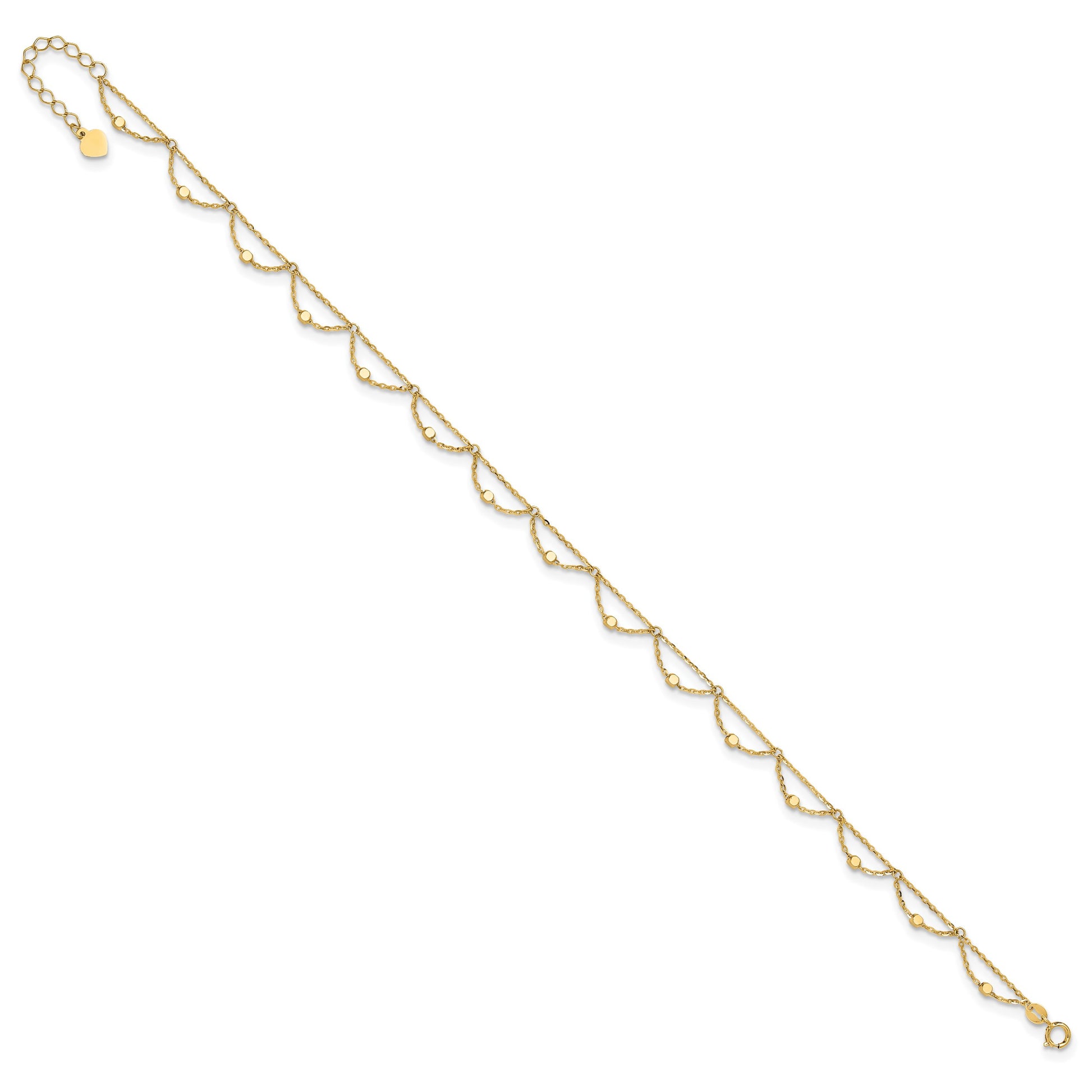 14K Diamond-cut Fancy Beaded 10 inch Plus 1.5 inch Extender - Total 11.5 inch Anklet