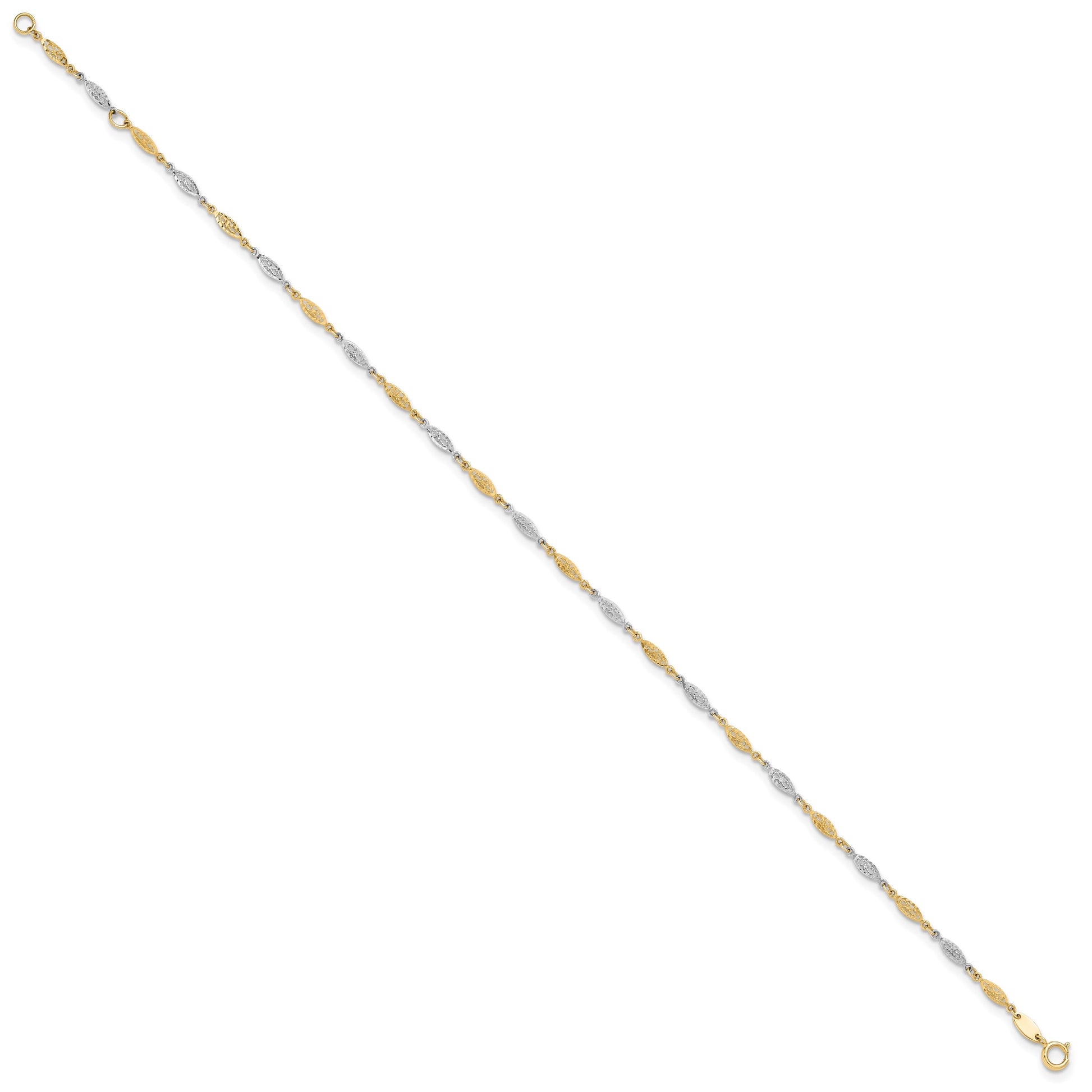 14K Two-tone Diamond-cut Infinity Link 9 inch Plus 1 inch Extender - Total 10 inch Anklet