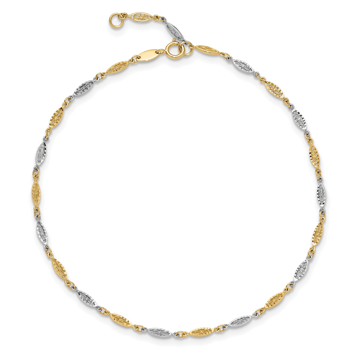 14K Two-tone Diamond-cut Infinity Link 9 inch Plus 1 inch Extender - Total 10 inch Anklet