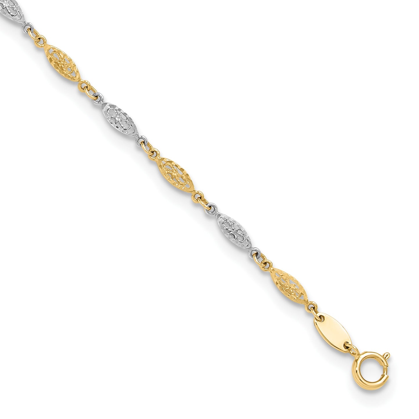 14K Two-tone Diamond-cut Infinity Link 9 inch Plus 1 inch Extender - Total 10 inch Anklet