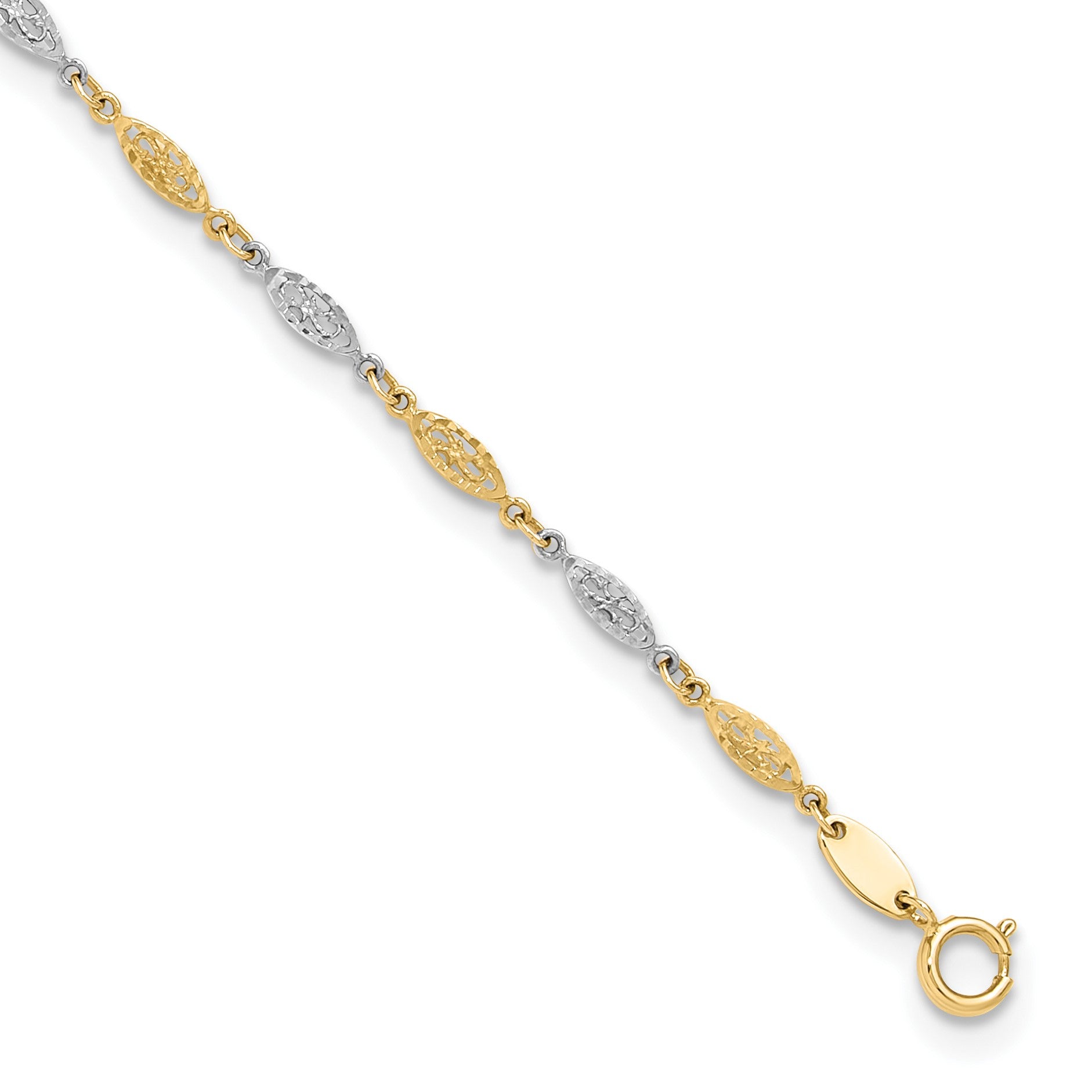14K Two-tone Diamond-cut Infinity Link 9 inch Plus 1 inch Extender - Total 10 inch Anklet