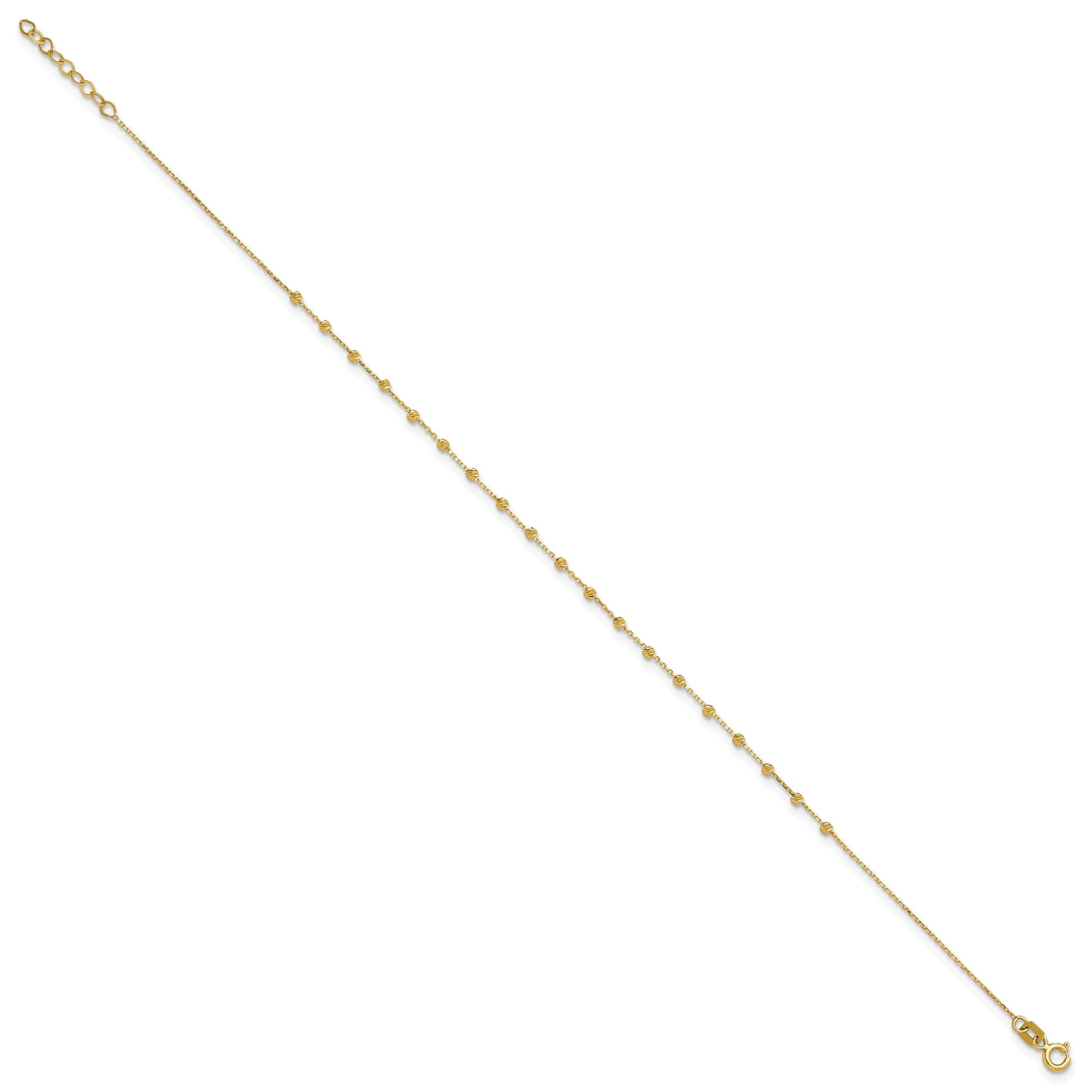 14K Diamond-cut Bead and Chain 9 inch Plus 0.75 inch Extender - Total 9.75 inch Anklet