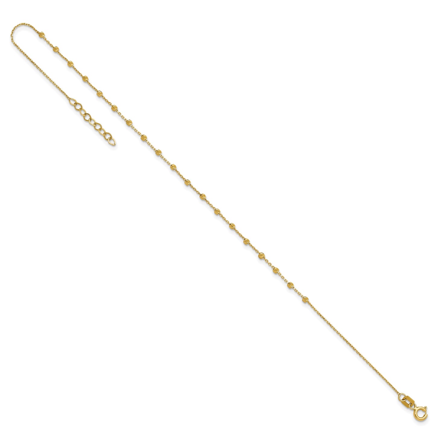 14K Diamond-cut Bead and Chain 9 inch Plus 0.75 inch Extender - Total 9.75 inch Anklet