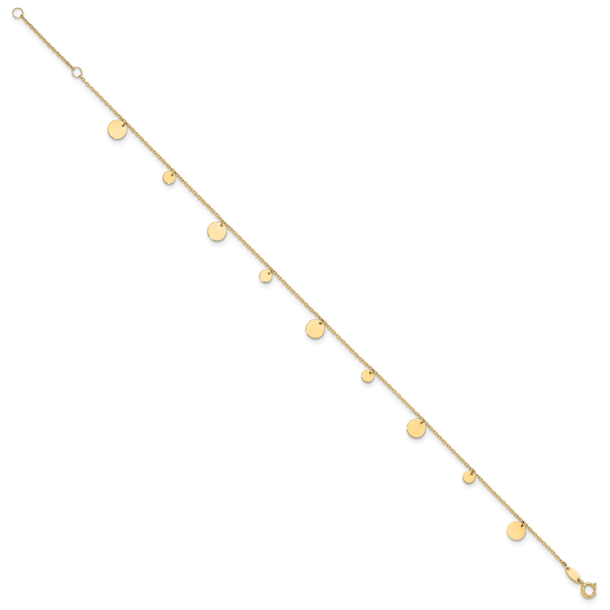 14K Polished Circle Dangles 9 inch Plus 1 inch Extender - Total 10 inch Anklet