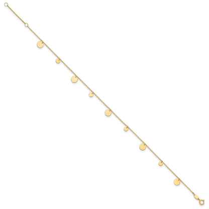 14K Polished Circle Dangles 9 inch Plus 1 inch Extender - Total 10 inch Anklet