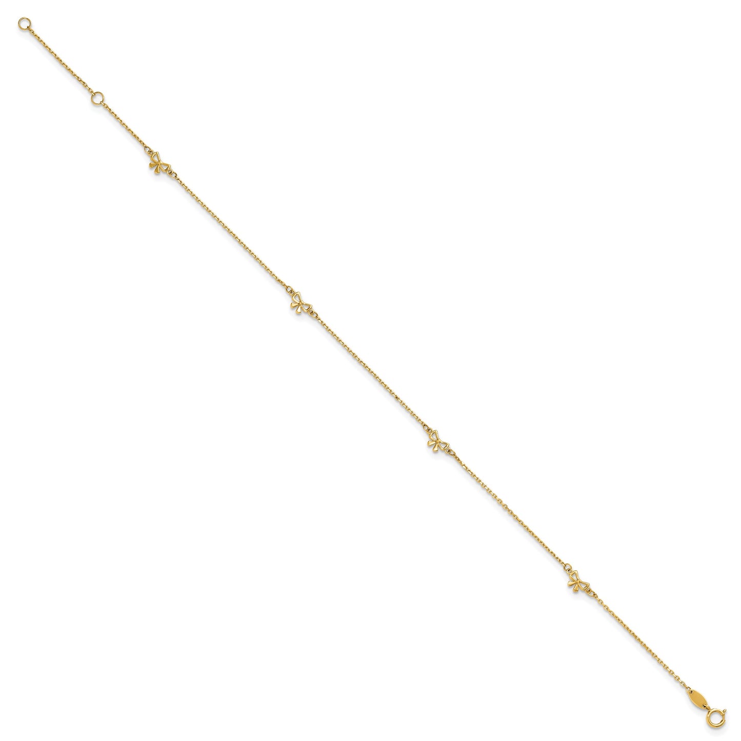 14k Polished Bows 4-station 9 inch Plus 1 inch Extender - Total 10 inch Anklet