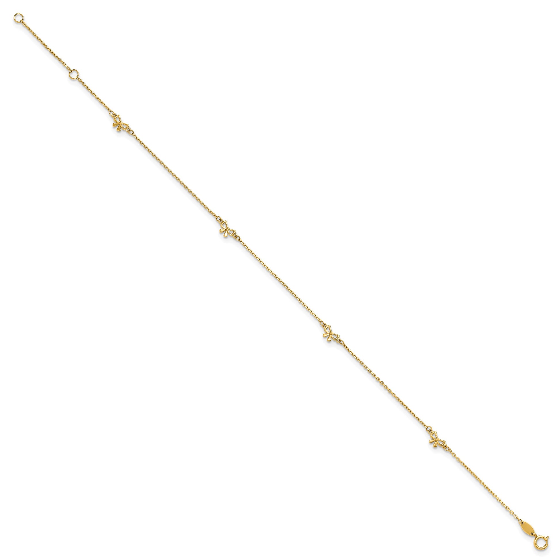 14k Polished Bows 4-station 9 inch Plus 1 inch Extender - Total 10 inch Anklet