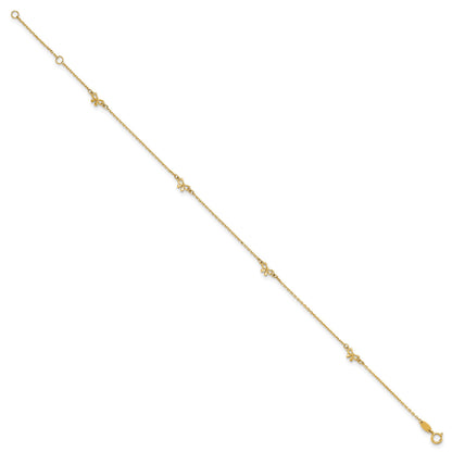 14k Polished Bows 4-station 9 inch Plus 1 inch Extender - Total 10 inch Anklet
