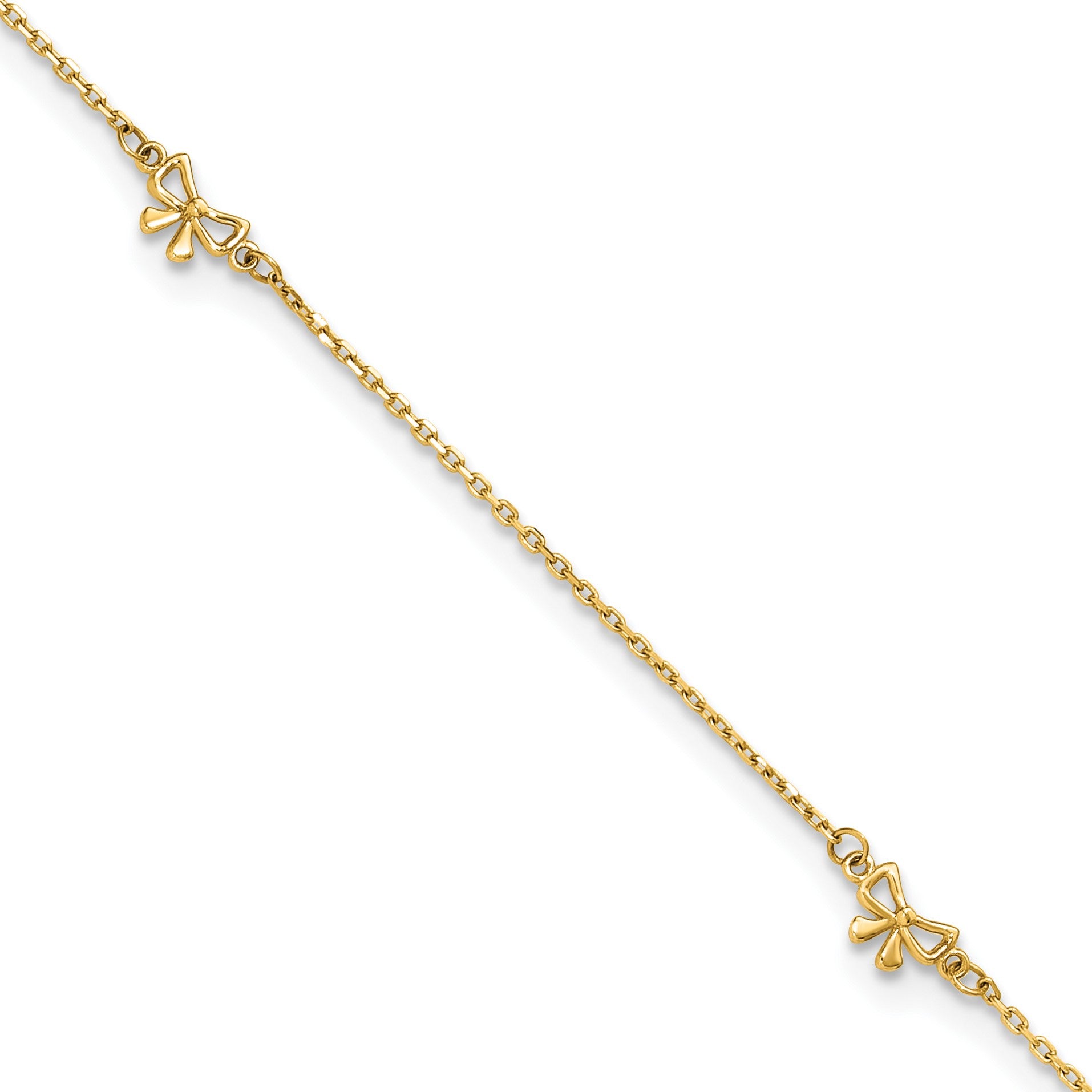 14k Polished Bows 4-station 9 inch Plus 1 inch Extender - Total 10 inch Anklet