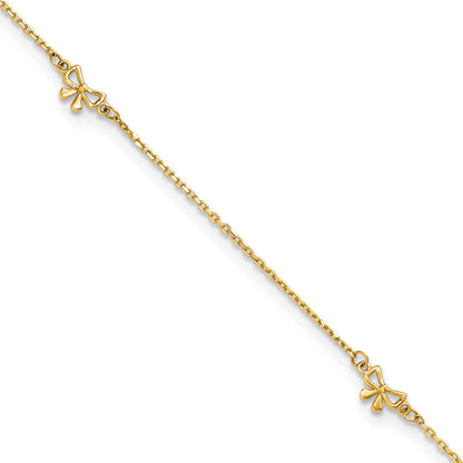 14k Polished Bows 4-station 9 inch Plus 1 inch Extender - Total 10 inch Anklet
