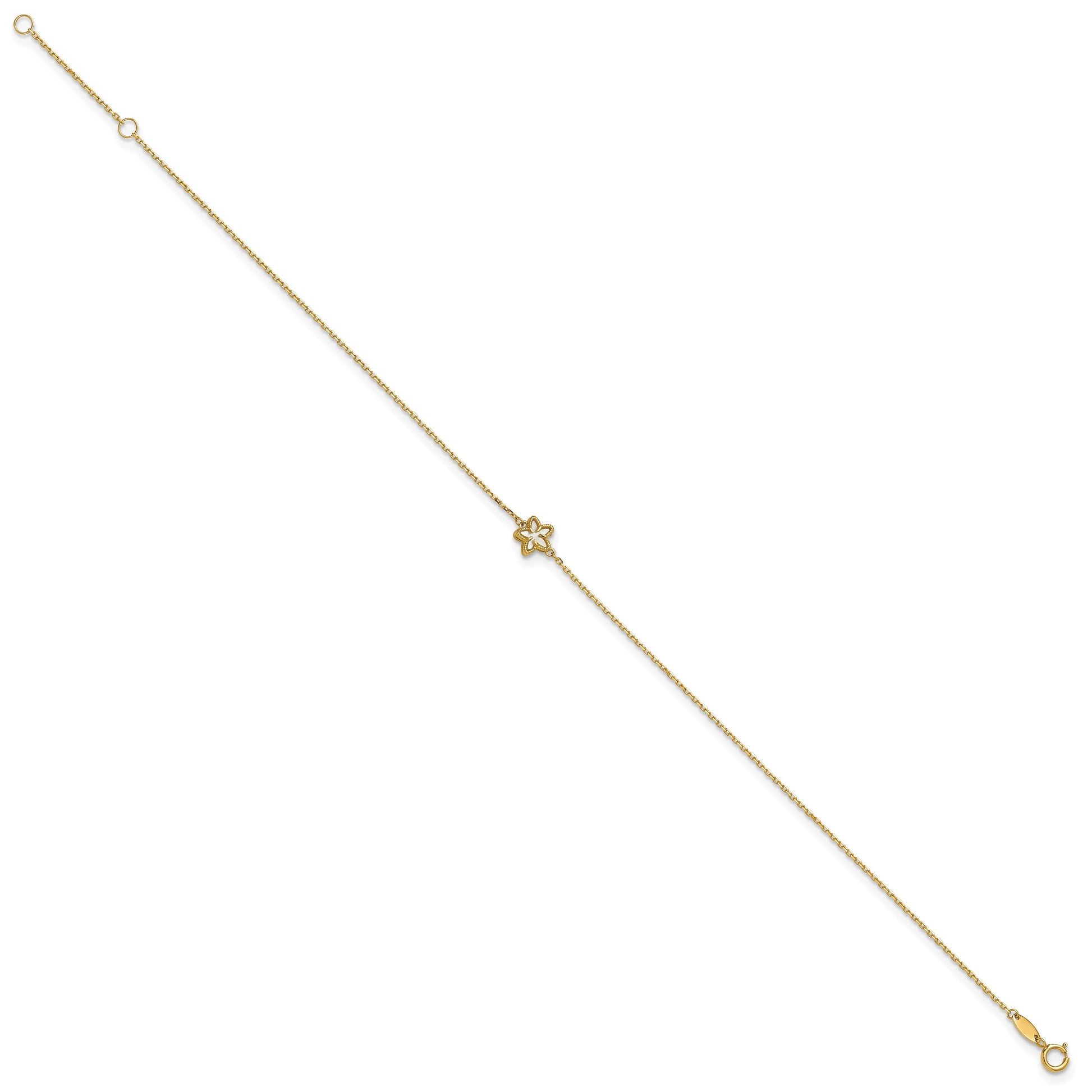 14K Polished Mother of Pearl Flower 9 inch Plus 1 inch Extender - Total 10 inch Anklet