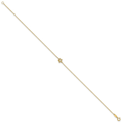14K Polished Mother of Pearl Flower 9 inch Plus 1 inch Extender - Total 10 inch Anklet