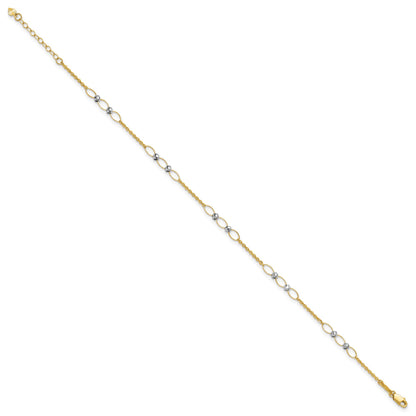 14k Two-tone Oval Links and Mirror Beads 9 inch Plus 1 inch Extender - Total 10 inch Anklet