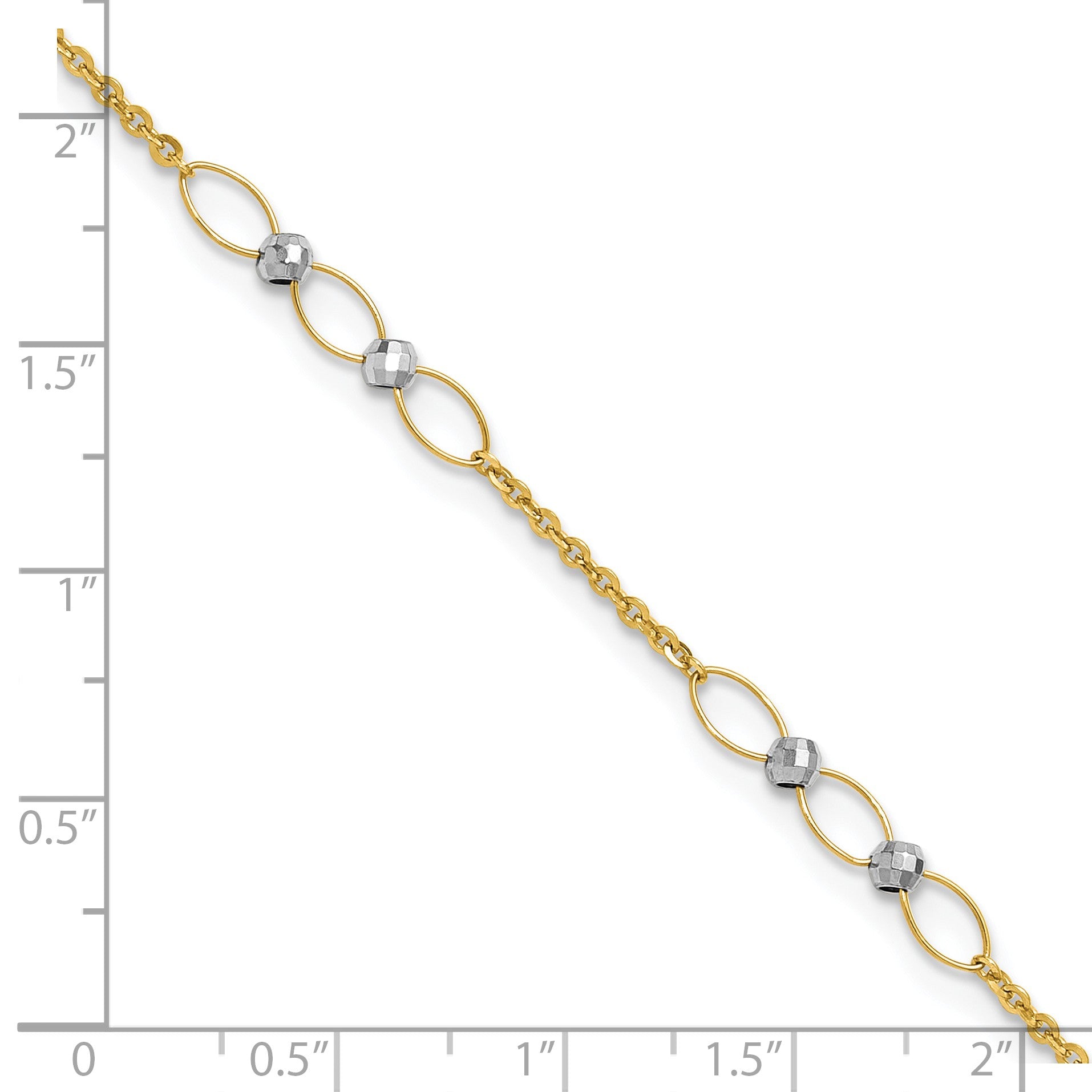 14k Two-tone Oval Links and Mirror Beads 9 inch Plus 1 inch Extender - Total 10 inch Anklet