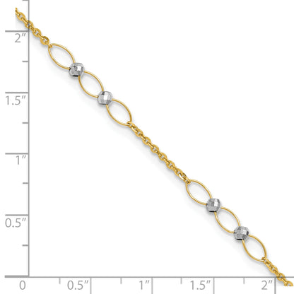 14k Two-tone Oval Links and Mirror Beads 9 inch Plus 1 inch Extender - Total 10 inch Anklet