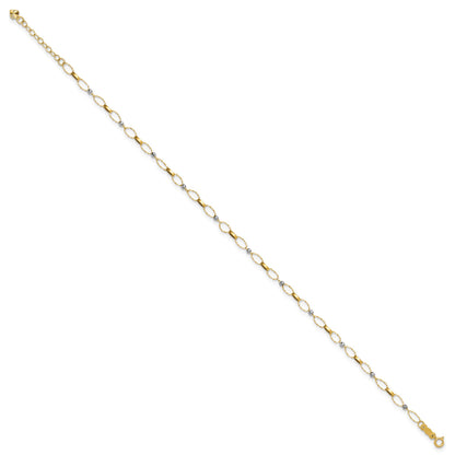 14k Two-tone Twisted Links and Mirror Beads 9 inch Plus 1 inch Extender - Total 10 inch Anklet