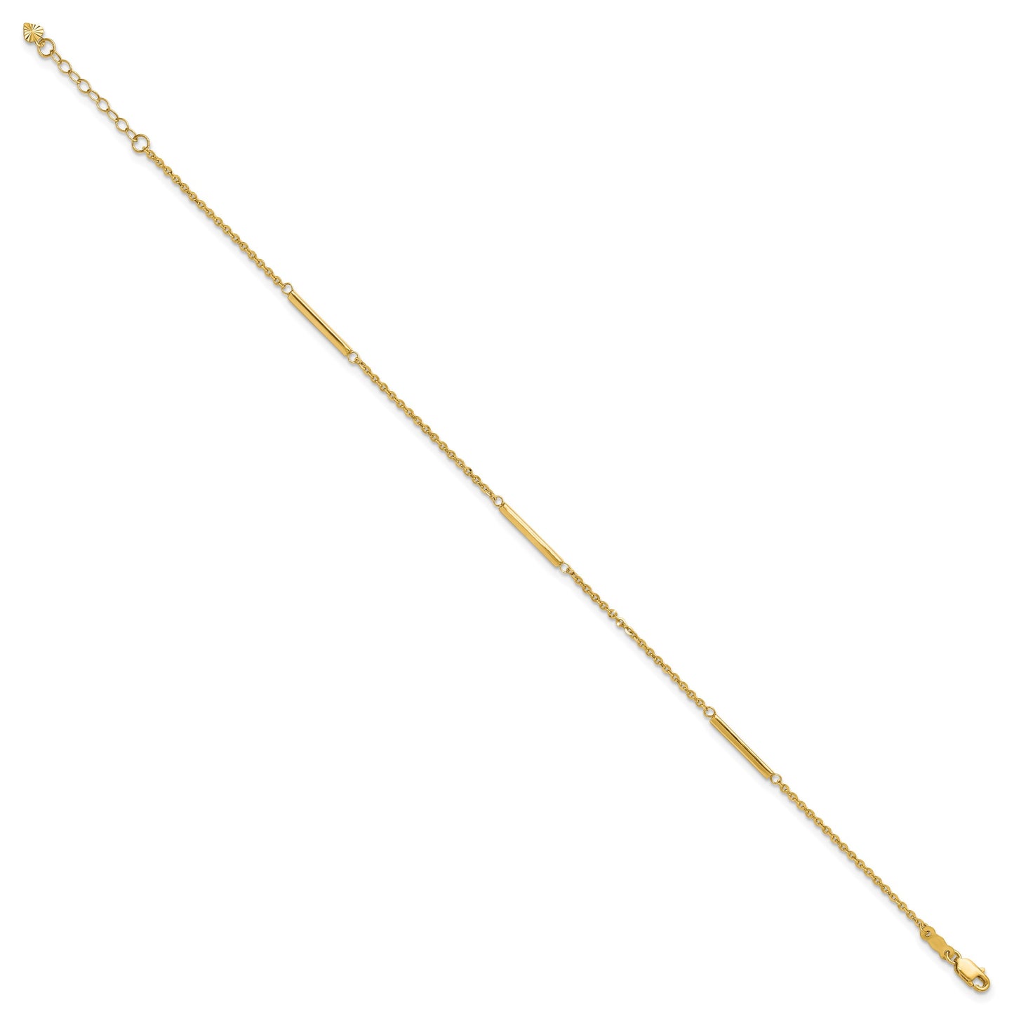 14k Cable Chain and Bar 3-Station 9 inch Plus 1 inch Extender - Total 10 inch Anklet