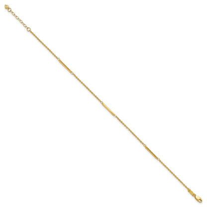 14k Cable Chain and Bar 3-Station 9 inch Plus 1 inch Extender - Total 10 inch Anklet