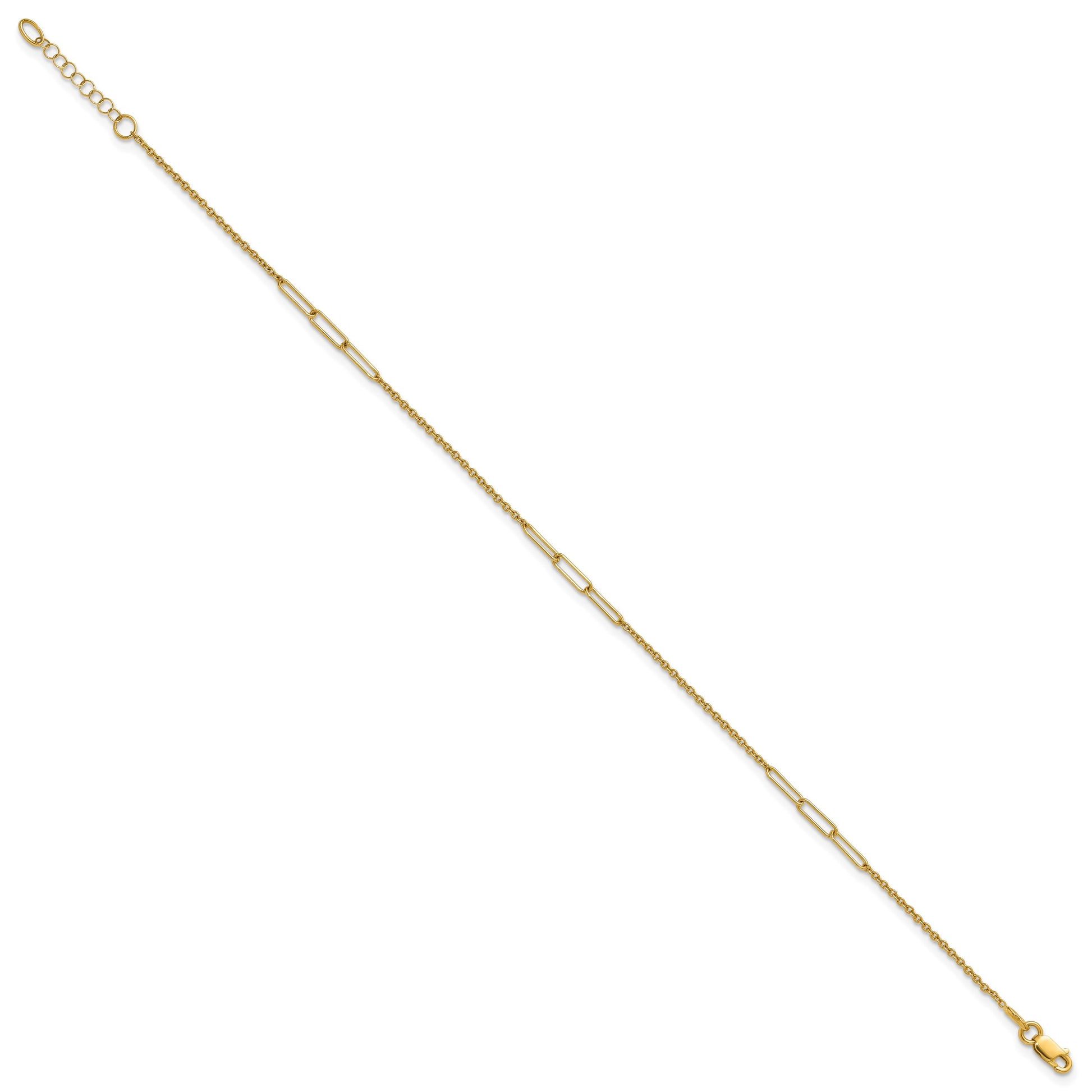 14k Polished Paper Clip and Cable Link 9 inch Plus 1 inch Extender - Total 10 inch Anklet