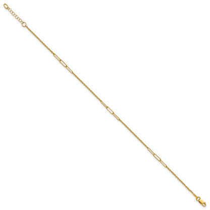 14k Polished Paper Clip and Cable Link 9 inch Plus 1 inch Extender - Total 10 inch Anklet