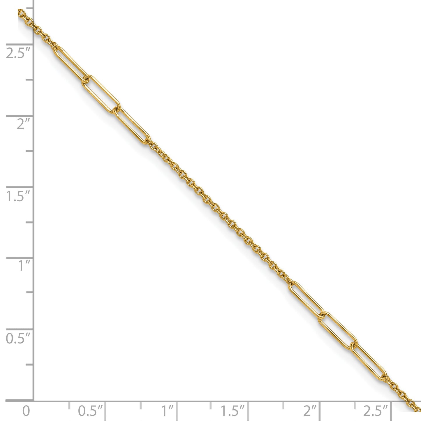 14k Polished Paper Clip and Cable Link 9 inch Plus 1 inch Extender - Total 10 inch Anklet