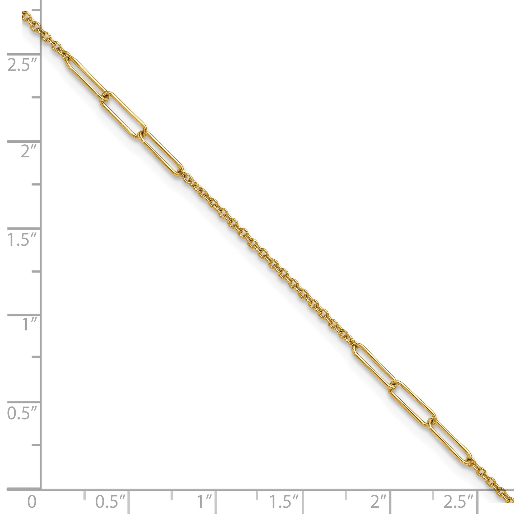 14k Polished Paper Clip and Cable Link 9 inch Plus 1 inch Extender - Total 10 inch Anklet