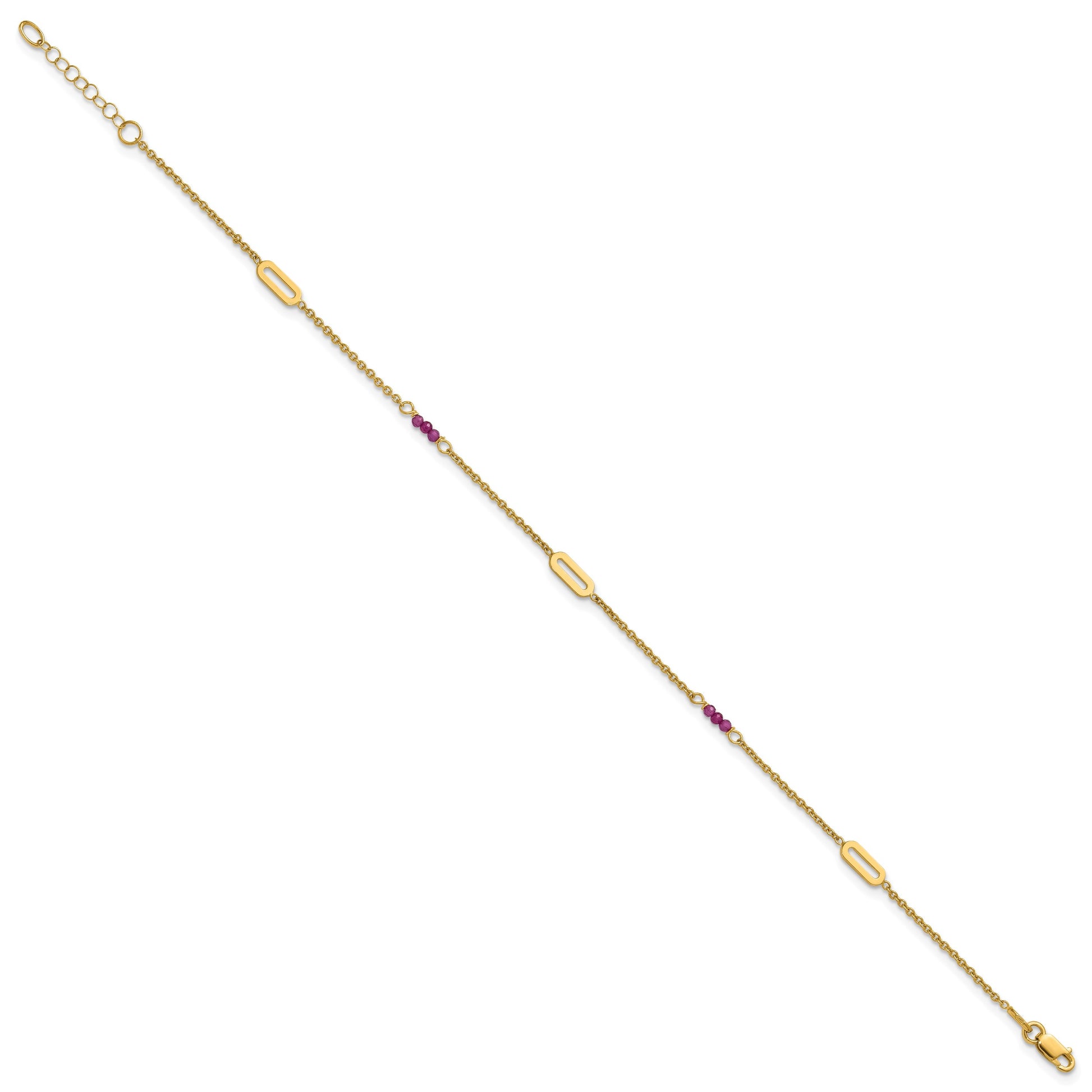 14k Polished Red Corundum Beads and Ovals 9 inch Plus 1 inch Extender - Total 10 inch Anklet