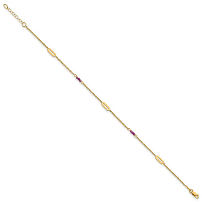 14k Polished Red Corundum Beads and Ovals 9 inch Plus 1 inch Extender - Total 10 inch Anklet