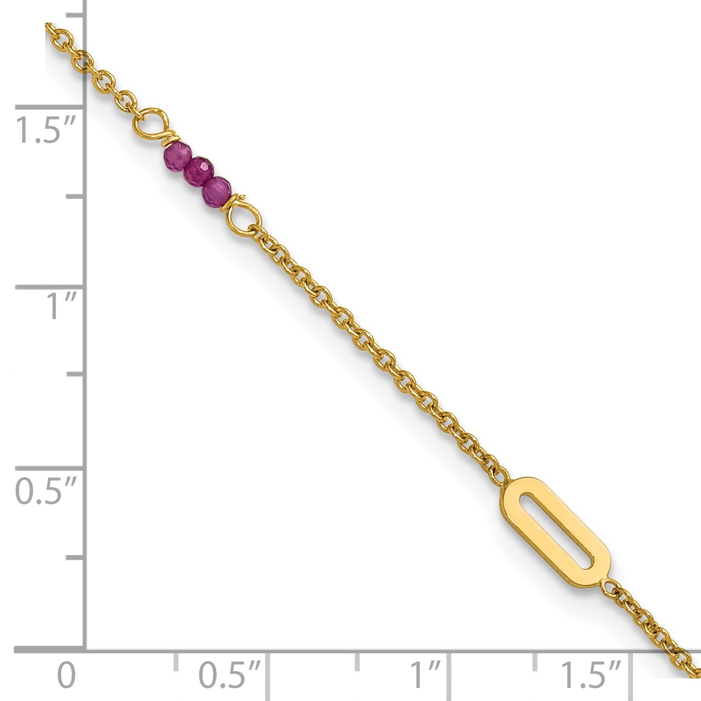 14k Polished Red Corundum Beads and Ovals 9 inch Plus 1 inch Extender - Total 10 inch Anklet