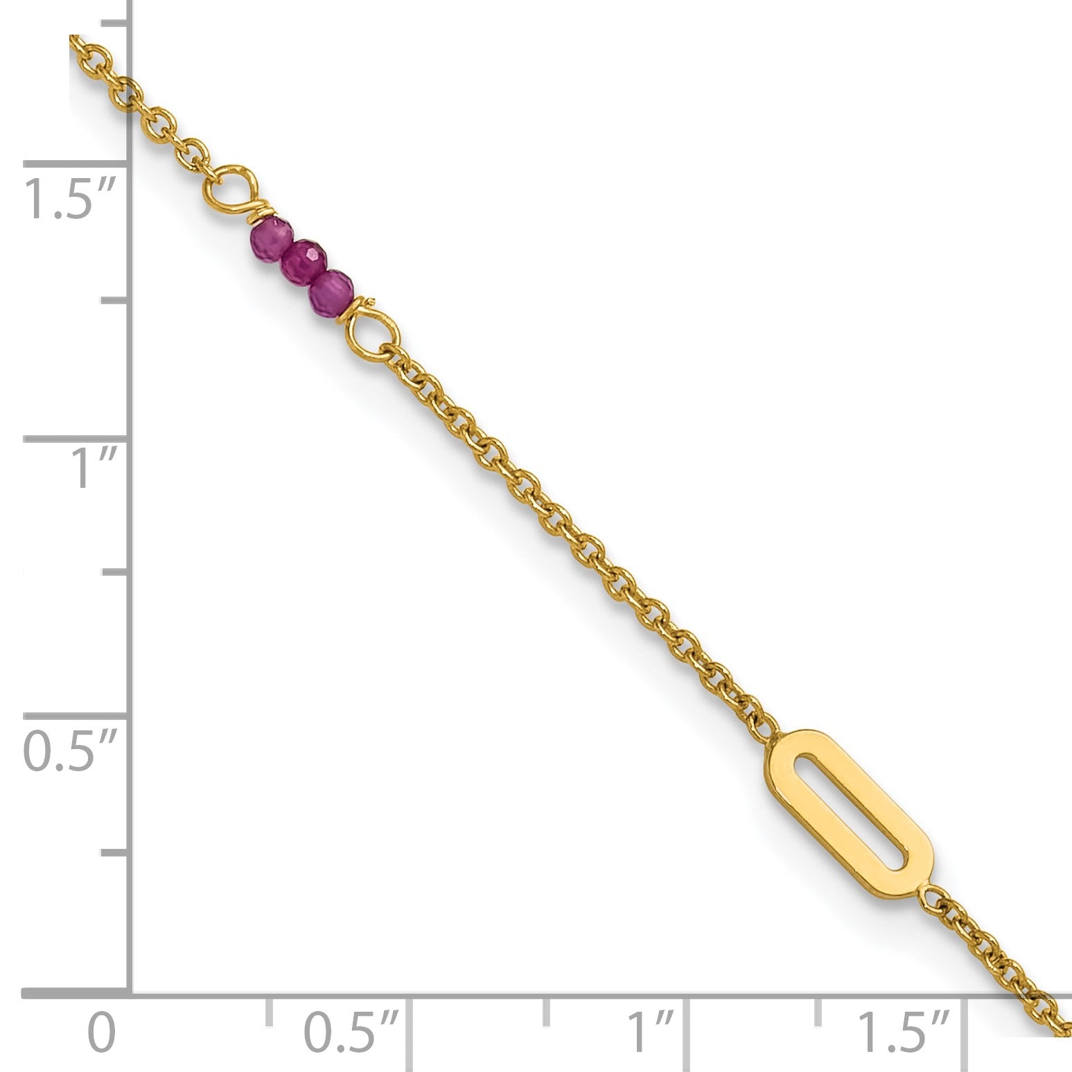 14k Polished Red Corundum Beads and Ovals 9 inch Plus 1 inch Extender - Total 10 inch Anklet