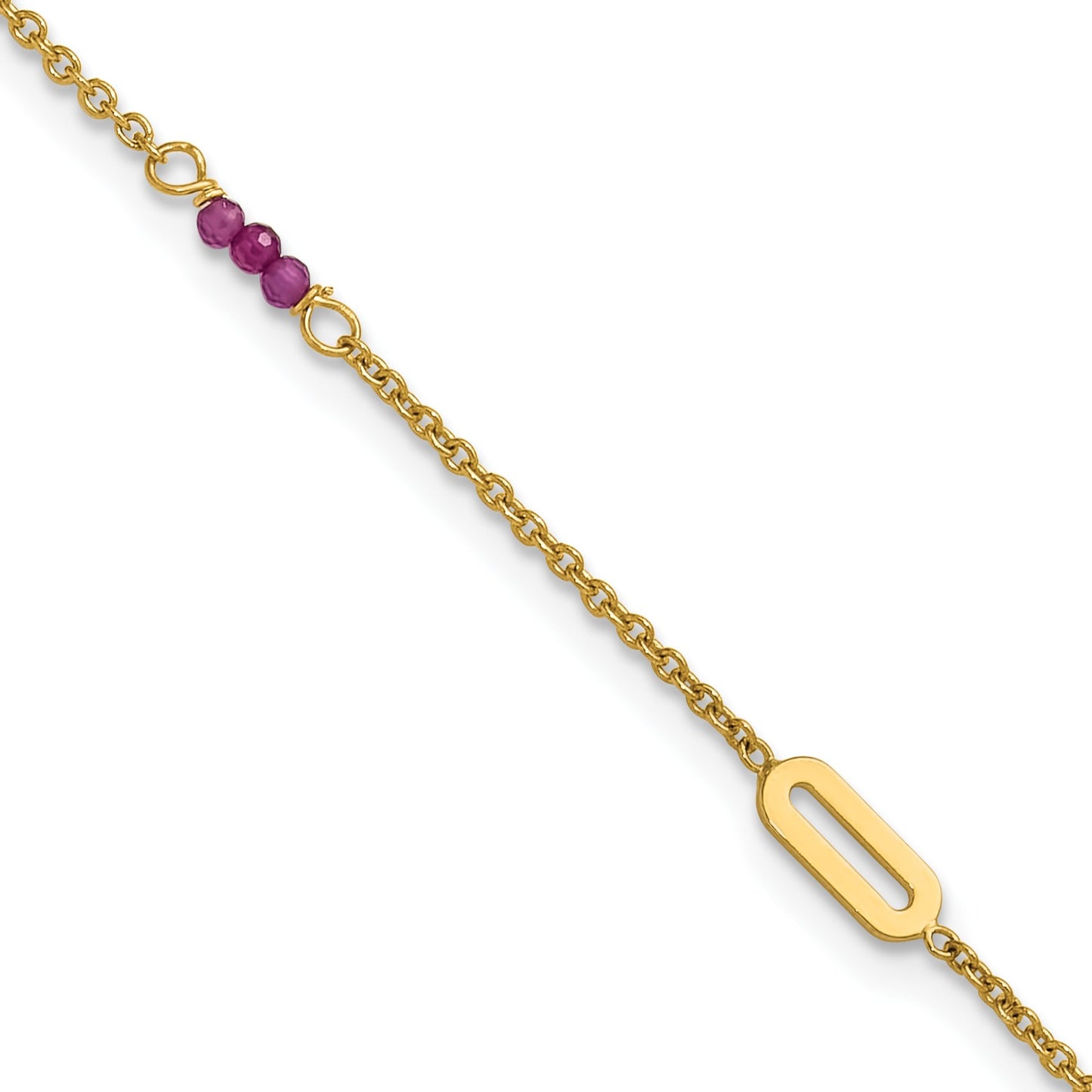 14k Polished Red Corundum Beads and Ovals 9 inch Plus 1 inch Extender - Total 10 inch Anklet