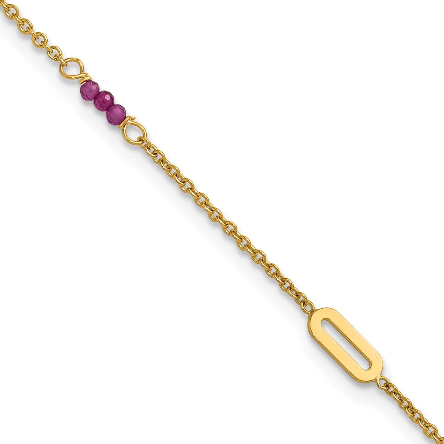 14k Polished Red Corundum Beads and Ovals 9 inch Plus 1 inch Extender - Total 10 inch Anklet