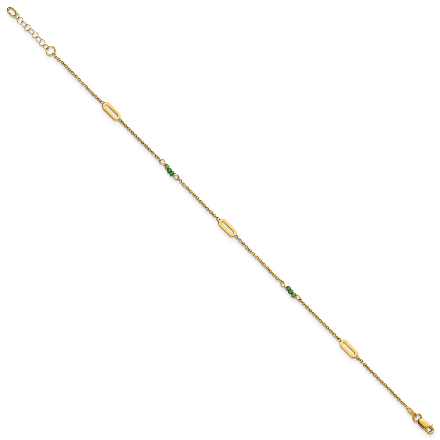 14k Polished Green Zircon Beads and Ovals 9 inch Plus 1 inch Extender - Total 10 inch Anklet