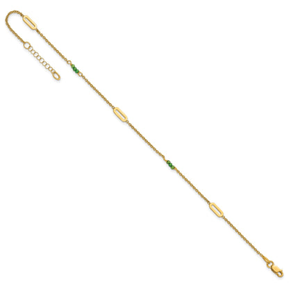 14k Polished Green Zircon Beads and Ovals 9 inch Plus 1 inch Extender - Total 10 inch Anklet