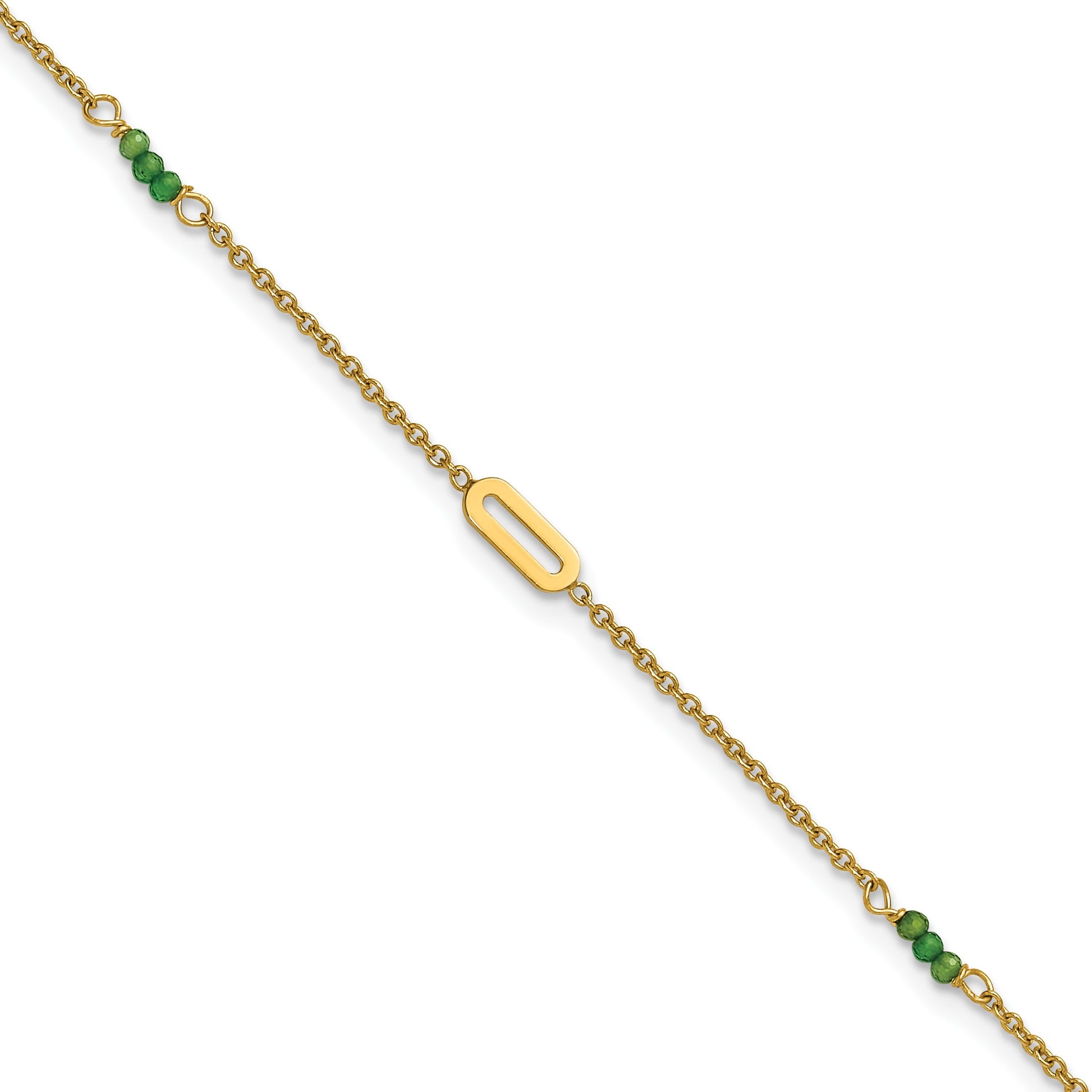14k Polished Green Zircon Beads and Ovals 9 inch Plus 1 inch Extender - Total 10 inch Anklet