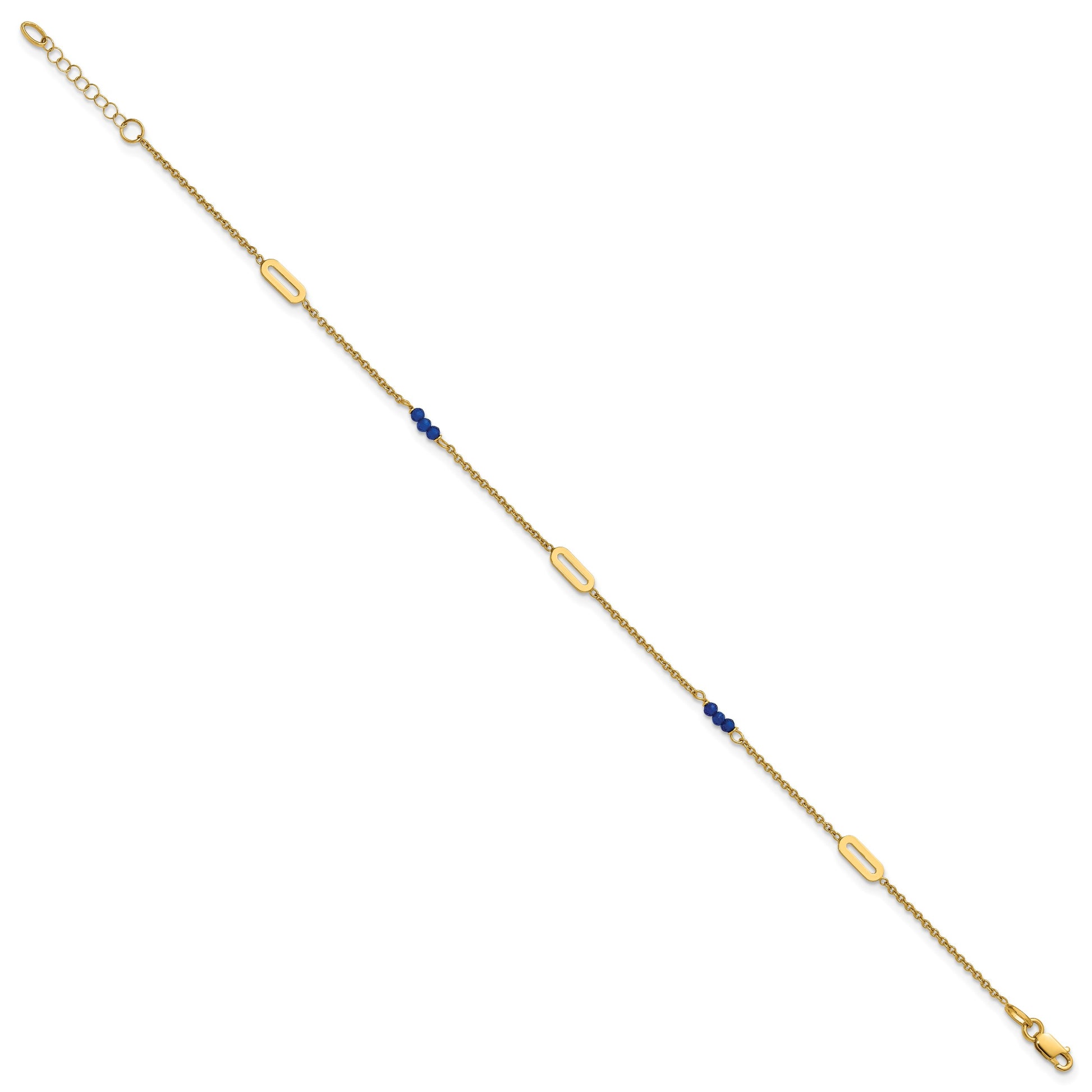 14k Polished Blue Spinel Beads and Ovals 9 inch Plus 1 inch Extender - Total 10 inch Anklet