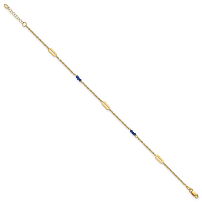 14k Polished Blue Spinel Beads and Ovals 9 inch Plus 1 inch Extender - Total 10 inch Anklet