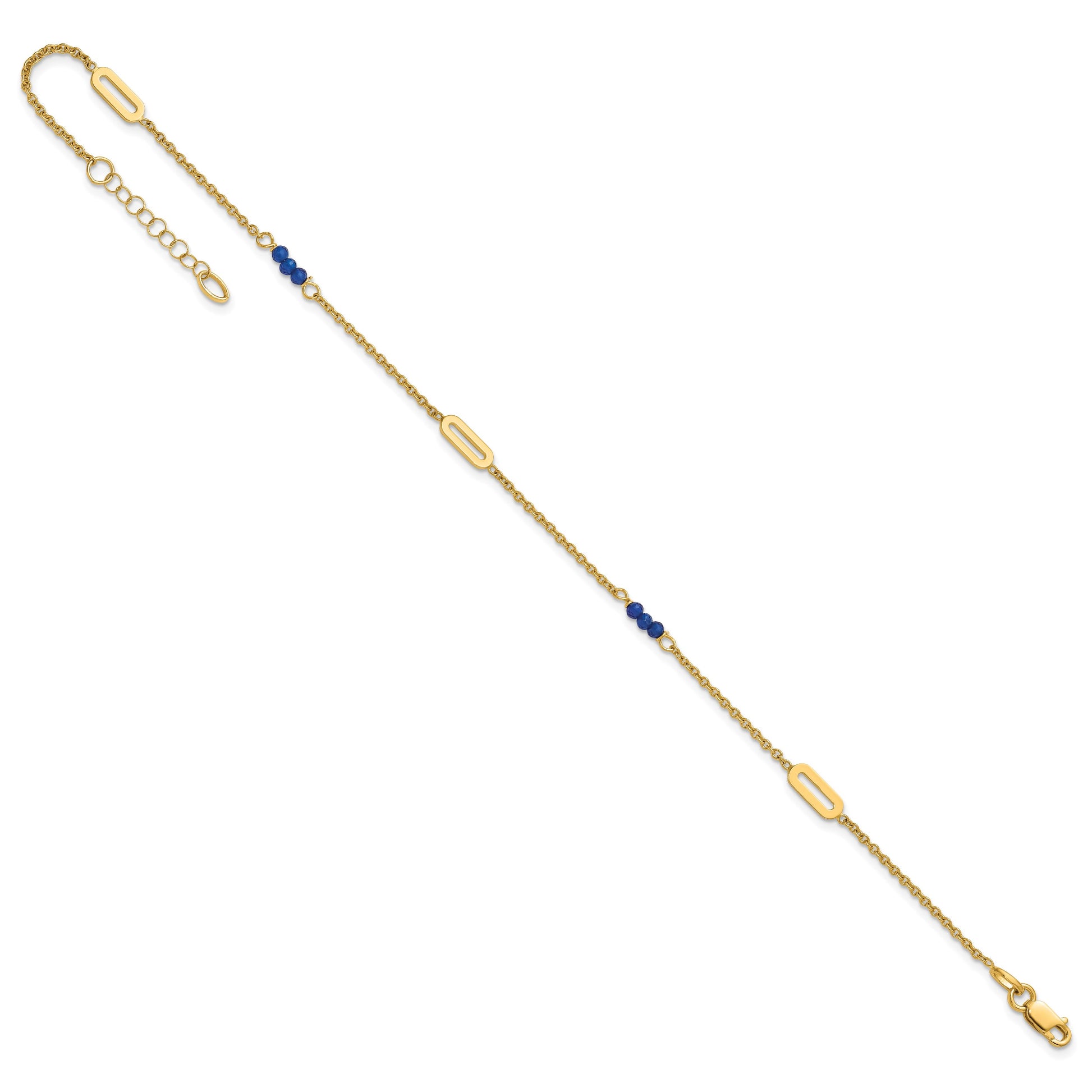 14k Polished Blue Spinel Beads and Ovals 9 inch Plus 1 inch Extender - Total 10 inch Anklet