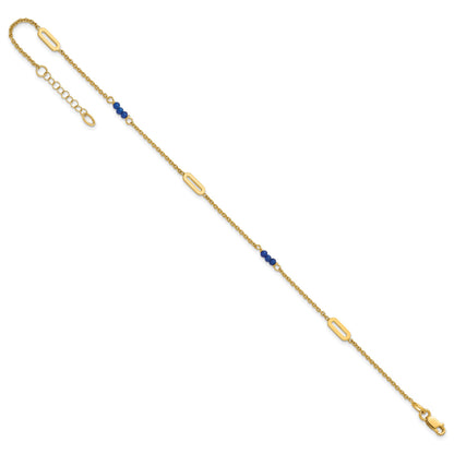 14k Polished Blue Spinel Beads and Ovals 9 inch Plus 1 inch Extender - Total 10 inch Anklet