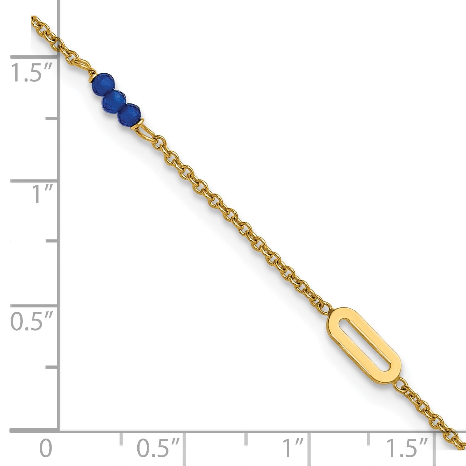 14k Polished Blue Spinel Beads and Ovals 9 inch Plus 1 inch Extender - Total 10 inch Anklet