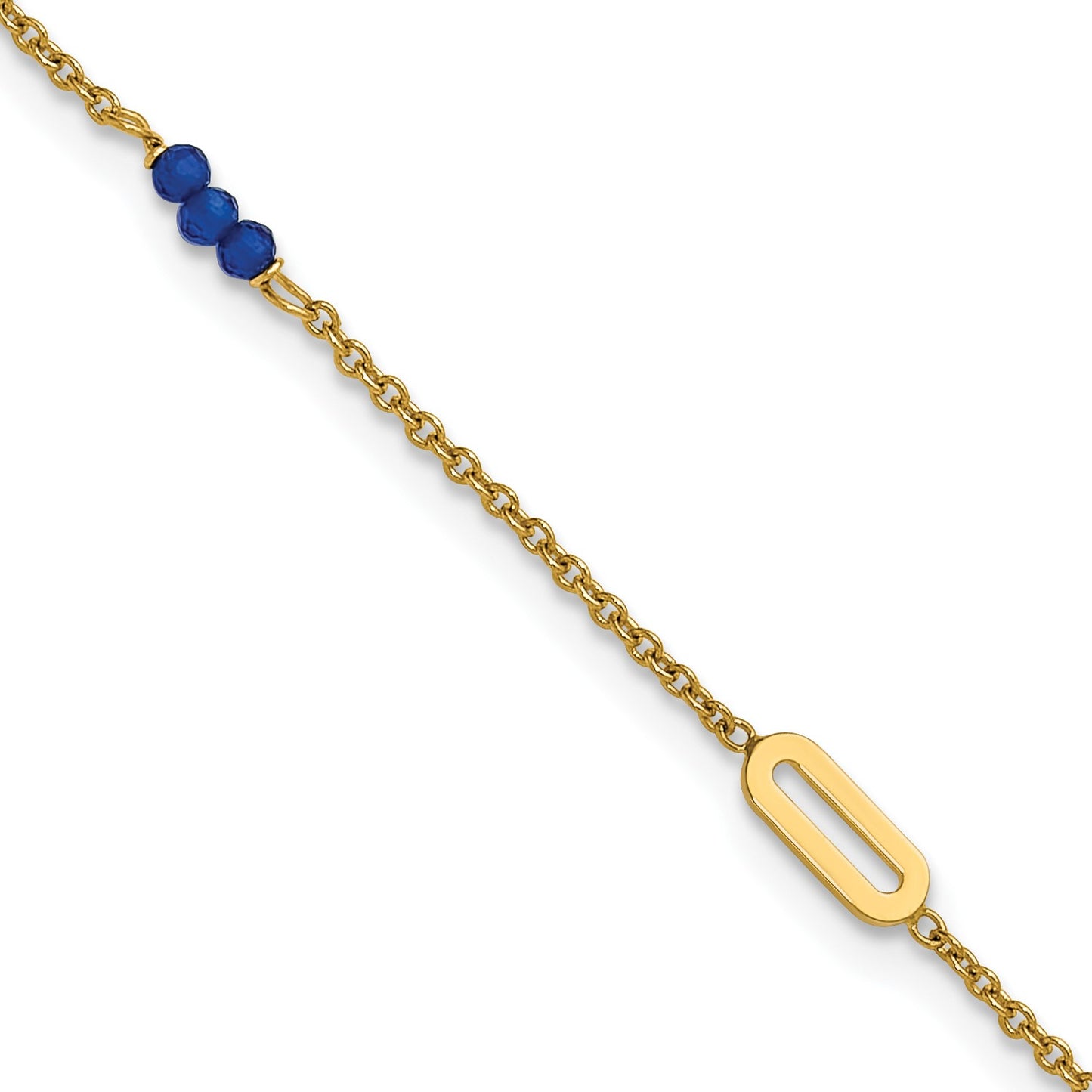 14k Polished Blue Spinel Beads and Ovals 9 inch Plus 1 inch Extender - Total 10 inch Anklet