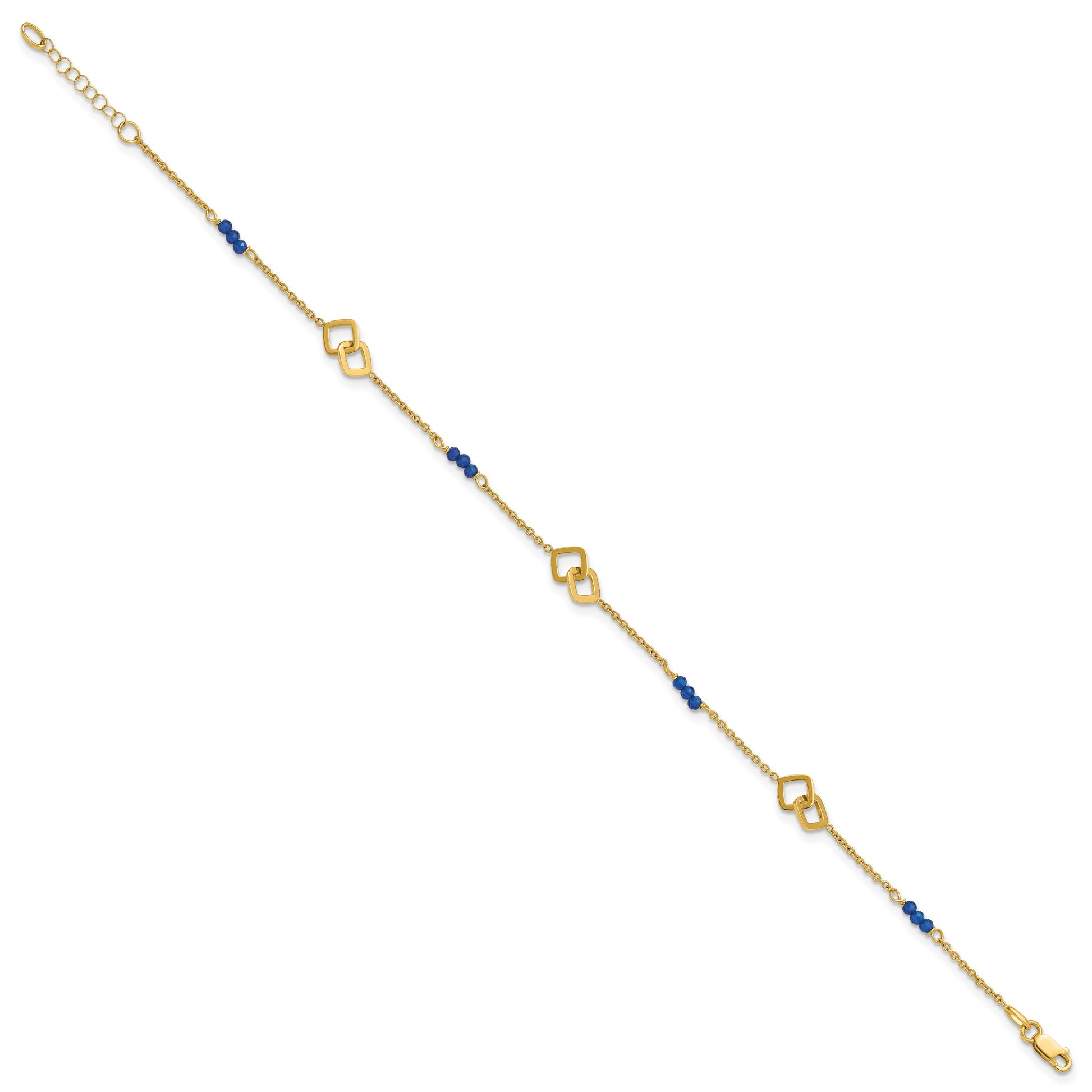 14k Polished Blue Spinel Beads and Squares 9 inch Plus 1 inch Extender - Total 10 inch Anklet