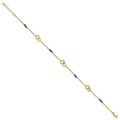 14k Polished Blue Spinel Beads and Squares 9 inch Plus 1 inch Extender - Total 10 inch Anklet