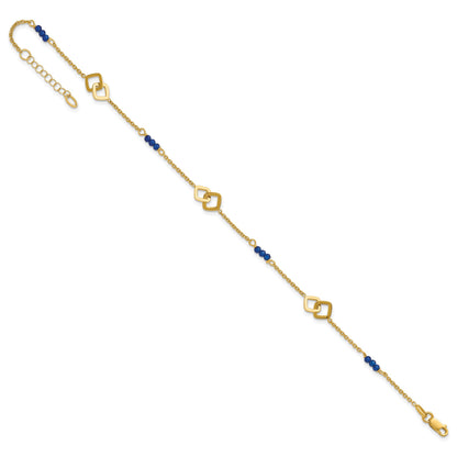 14k Polished Blue Spinel Beads and Squares 9 inch Plus 1 inch Extender - Total 10 inch Anklet