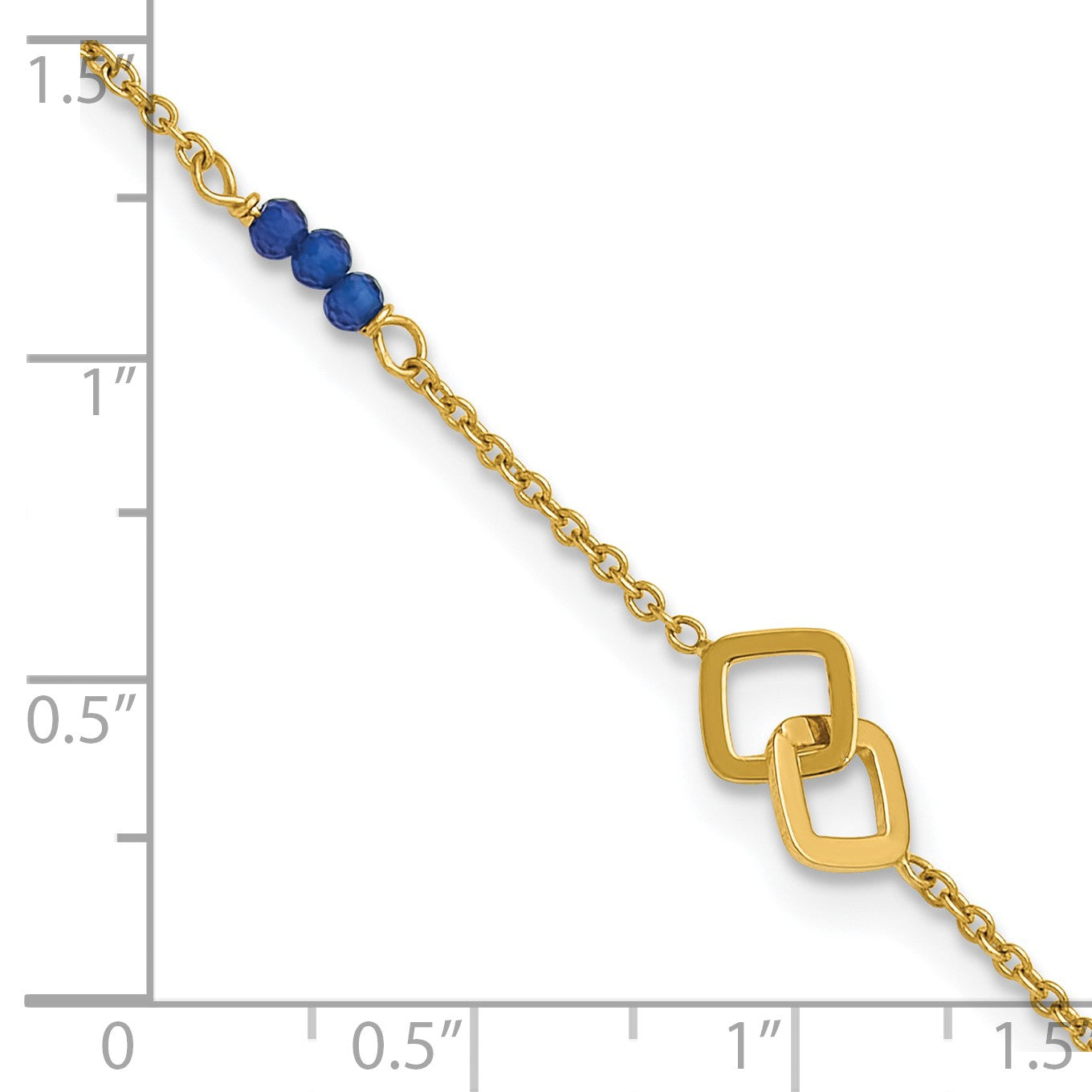 14k Polished Blue Spinel Beads and Squares 9 inch Plus 1 inch Extender - Total 10 inch Anklet