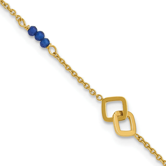 14k Polished Blue Spinel Beads and Squares 9 inch Plus 1 inch Extender - Total 10 inch Anklet